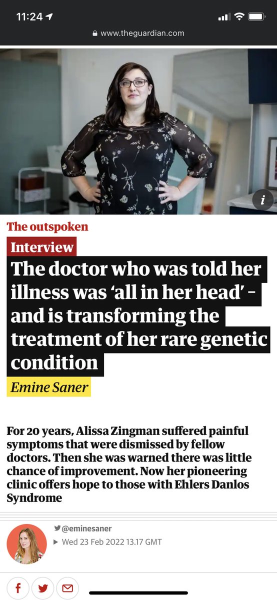 Another crap story on a DR based in another country, when thousands of eds patients suffer in Uk, what a pointless story to write 🤦‍♀️ no she is not transforming the treatment of eds in any way at all. I hope <a href="/guardiannews/">Guardian news</a> will get back to me for a real story on eds. #edsuk #EDS