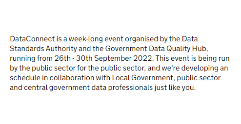 owenboswarva's tweet photo. There will be a #DataConnect22 event for UK public sector in Sept 2022 https://t.co/f0YhMYonZe #datastandards #dataquality
More info to follow, I guess. The linked launch articles relate to #DataConnect21. (@DataConnect21 is dormant and nobody has grabbed @DataConnect22 yet …) https://t.co/H9U0dDbYeO