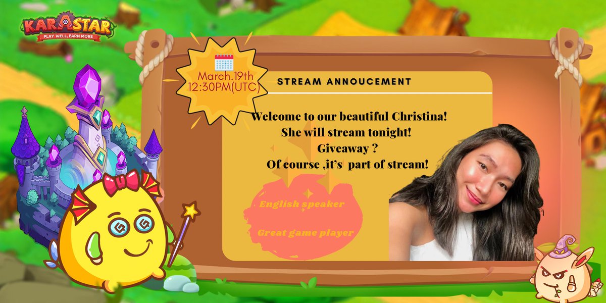karastargamefi's tweet photo. 🥳 Christina will stream for us tonight! @bellaTLopez
Want to know what she think about Karastar?
👉Go here! https://t.co/uaA2gftTWY
👀BTW, we will make giveaway together,don’t miss it! https://t.co/4suNiuhi2F