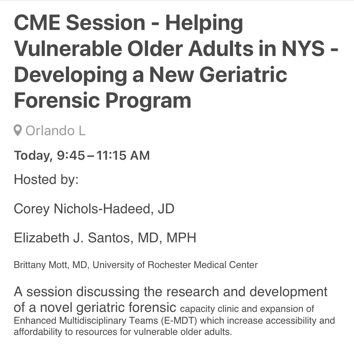 erigarpitt's tweet photo. Learning about Geriatric Forensic Psychiatry from @ElderPsychiatry and her @UR_Med colleagues. Super cool and much needed!! #AAGP22 #AAGP2022 #aagp22 https://t.co/8LFQsmcoja