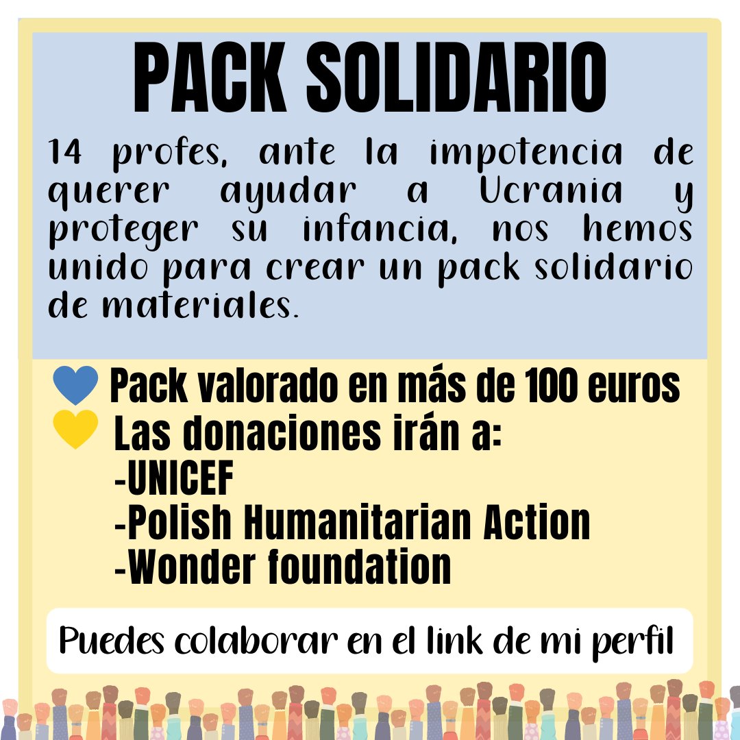 14 profes nos hemos unido para crear un megapack solidario.Hemos elegido 3 ONG de confianza que están dando ayuda directa a las víctimas del conflicto en Ucrania para las donaciones. Puedes ver toda la info aquí: bit.ly/3tliwb5 💙💛#twitterele