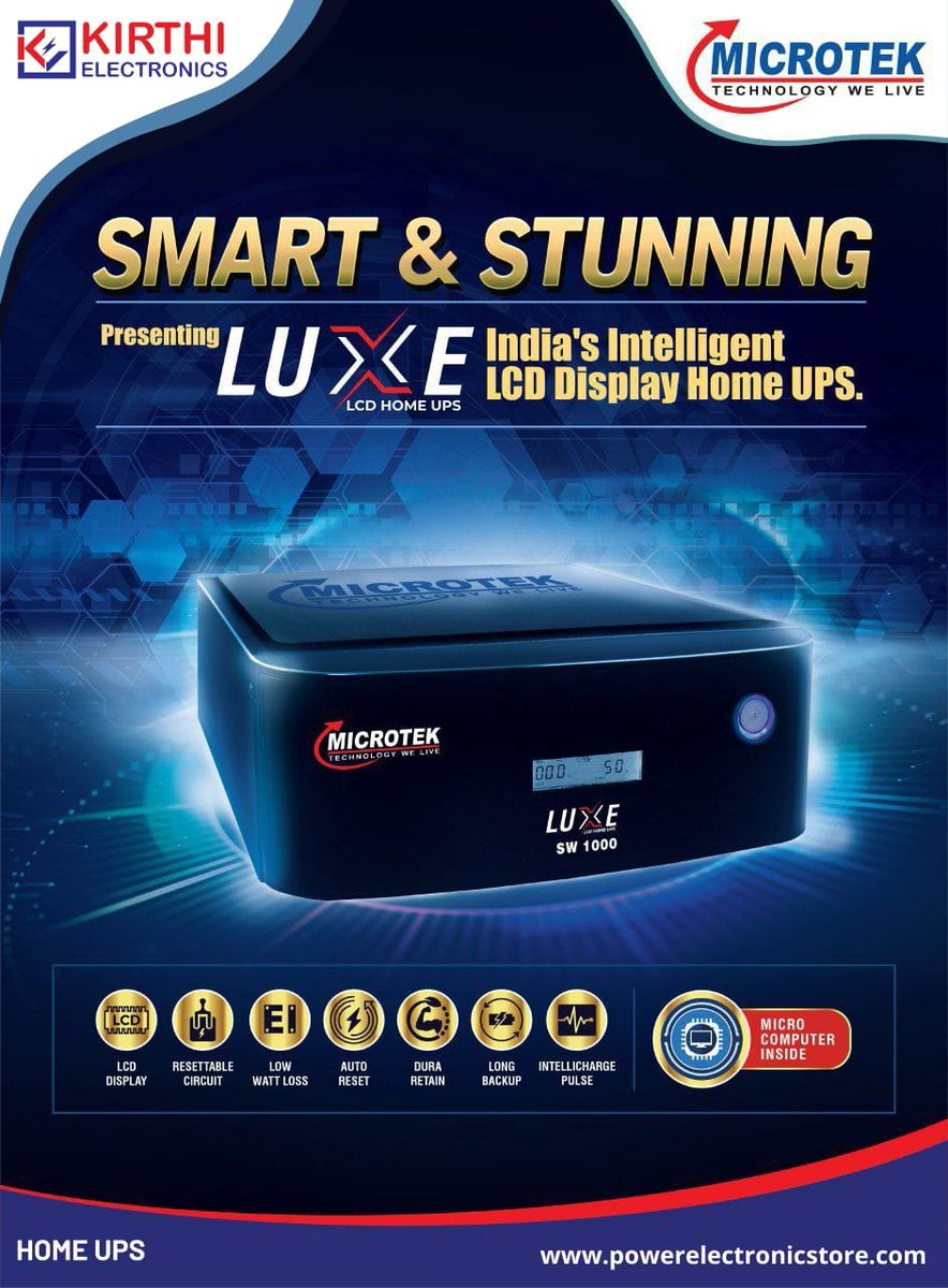 Kirthiestore's tweet photo. Microtek presents Smart &amp; Stunning Luxe LCD Home UPS

 #kirthielectronics #themultibrandshowroom #trichy #electronics #inverter #microtek #Trending https://t.co/OEJ8kEkW37