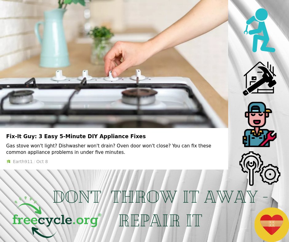 Freecycle's tweet photo. Don't just send it to #landfill. Why not #repiar #reuse #repurpose or #Freecycle https://t.co/pyRI9VVOan