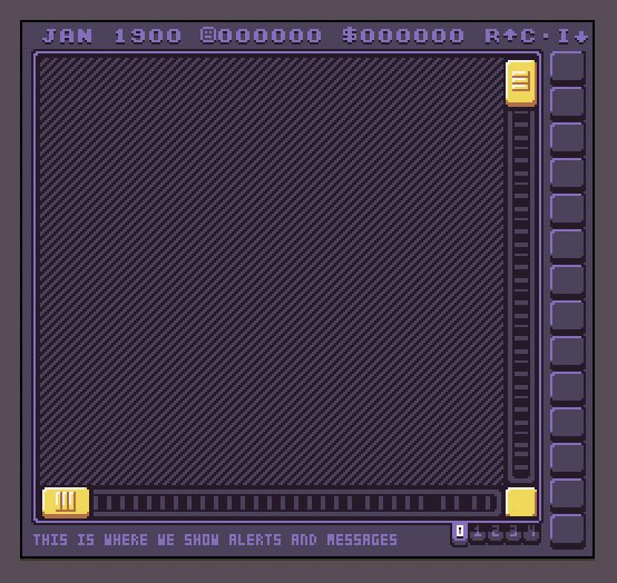 For this week’s #ScreenShotSaturday I’m working on UX for my @PixelVision8 port of Sim City. I have enough of the core running to focus on how the rest of this will work. Trying to simplify this the best I can with <a href="/castpixel/">CASTPIXEL🏳️‍⚧️ 🇵🇸🍉</a> UI. I’ll have some menus but won’t do all the graphs.