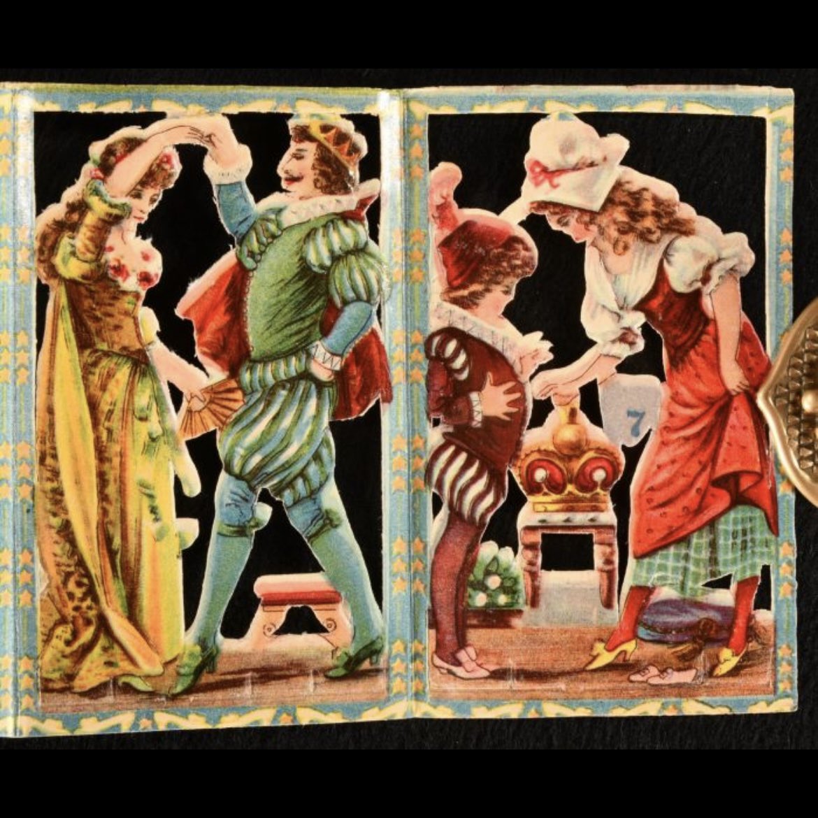 A vanishingly scarce panorama of 'Cinderella' containing colourful figures from the fairy tale, intended to be played with.

rookebooks.com/c1900-cinderel…