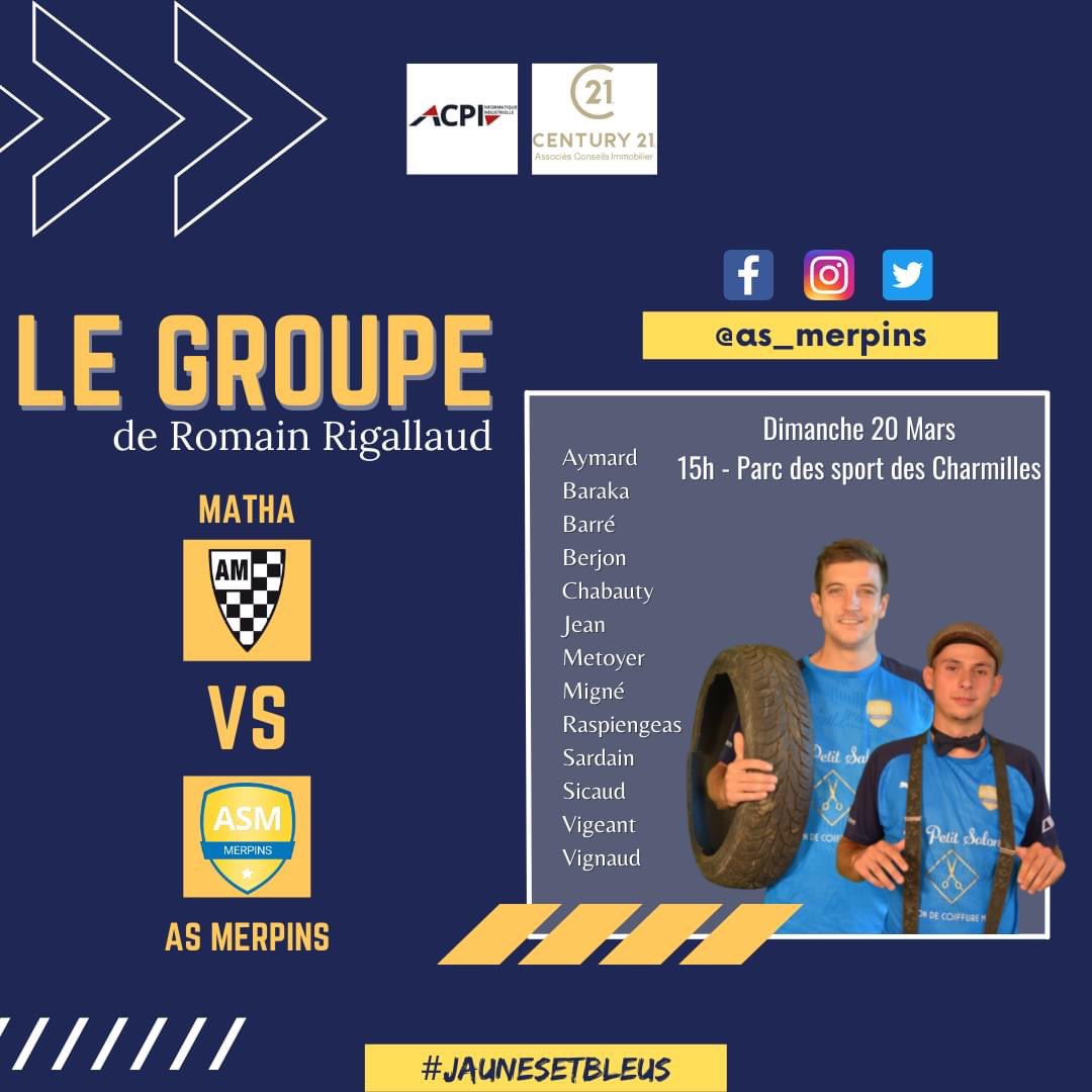 AS_Merpins's tweet photo. 🚨 LE GROUPE 🚨

Voici les hommes sélectionnés pour défendre les couleurs de l'AS Merpins sur la pelouse de Av Matha demain, à 15H. ⚔️

#JaunesEtBleus 🔵🟡 https://t.co/FShJptIQe3