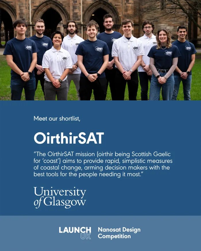SpacetimeDev's tweet image. Introducing the Nanosat Design Competition shortlisted finalists!🛰️

Meet team OirthirSAT from the University of Glasgow: Theo, Nektarios, Natalia, Joe, Ignacio, Gregor, Georgios, Freya, Diego and Civan 👏

Visit the buff.ly/3ofFlKp🌎

#LaunchUK #nanosatcomp @spacegovuk