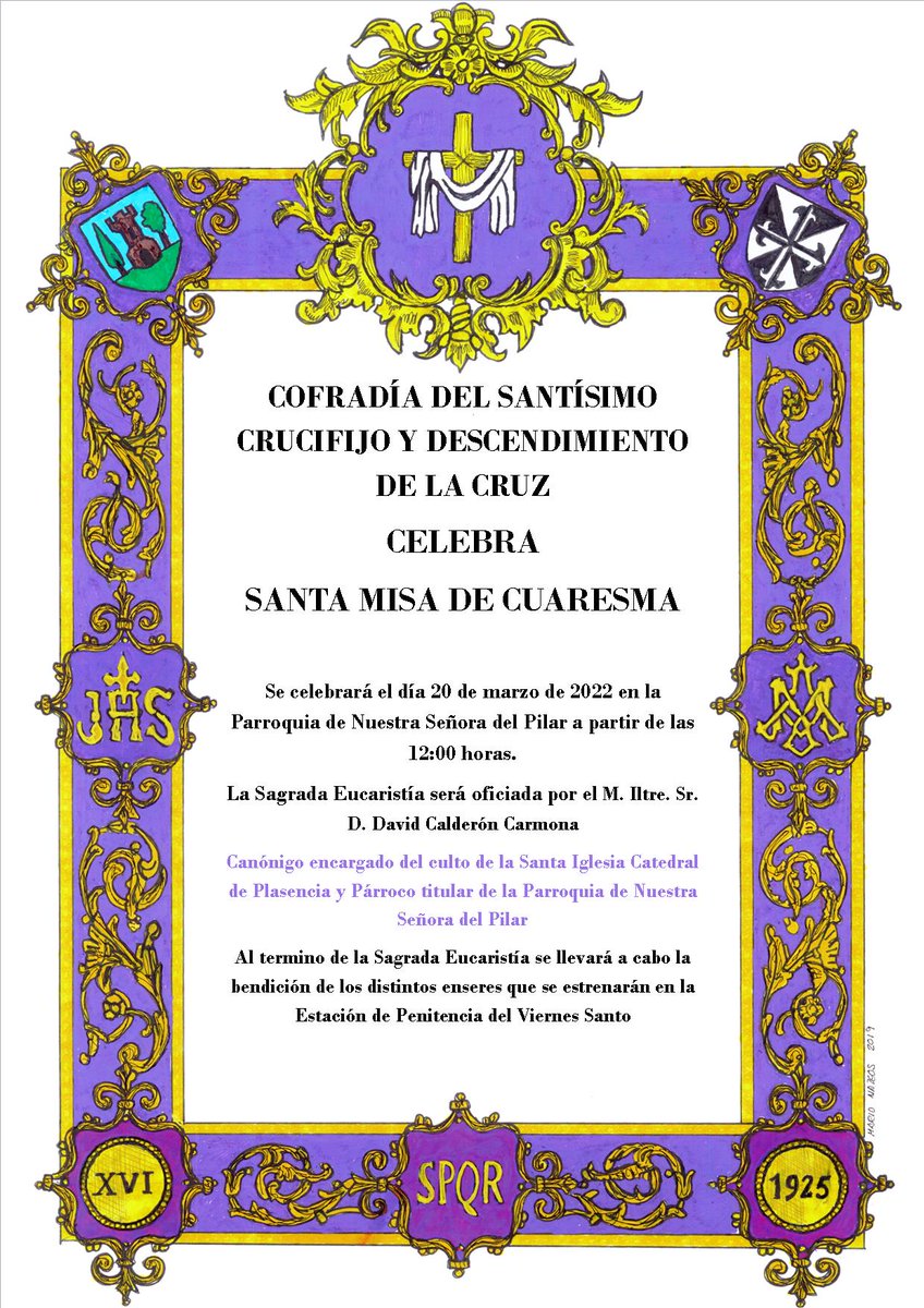 CDescendimiento's tweet photo. CULTOS ll Mañana, a las 12:00 horas en la Parroquia de Nuestra Señora del Pilar, tendrá lugar la Santa Misa de Cuaresma y la posterior bendición de enseres que se estrenarán el próximo Viernes Santo.
Invitamos a todos nuestros hermanos a participar en esta sagrada eucaristía. https://t.co/2fk9X59Qxw