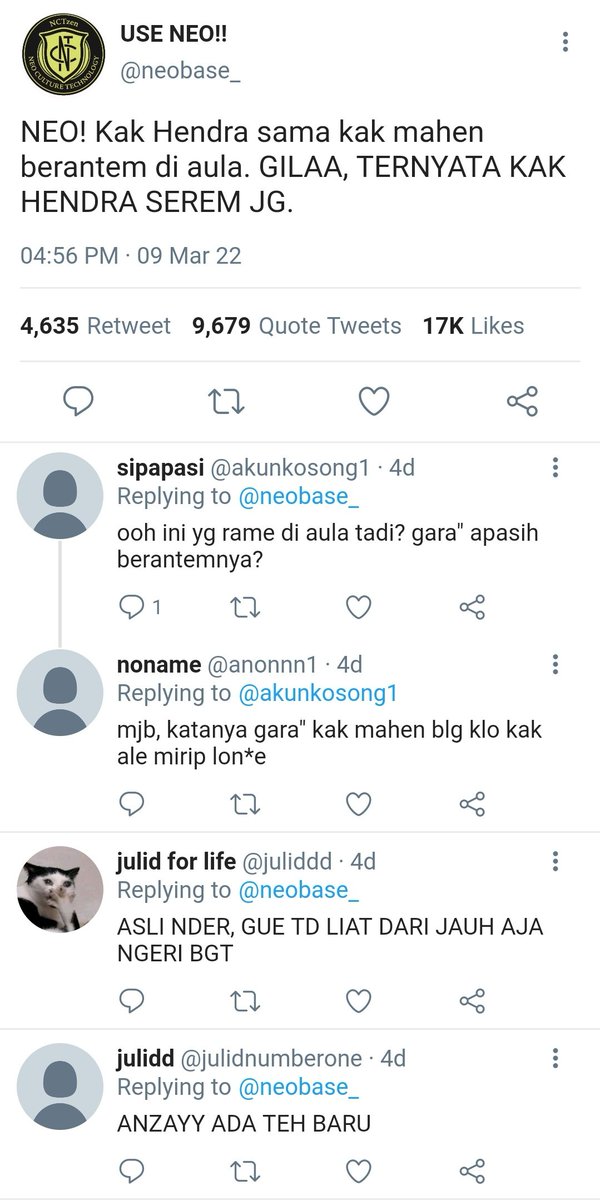 theonlyzaa's tweet photo. — enemy(?) to lovers

"Makanya jangan berantem mulu sama gue, sekarang jadi suka, kan?"

"Sebenernya dari awal emang udah suka sih."

Hendery x oc local au
©theonlyzaa https://t.co/othTpDrdCe