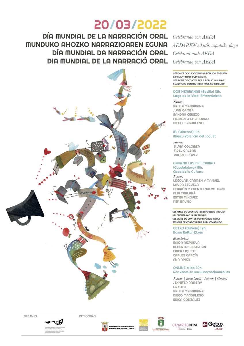 Os recordamos que mañana conmemoramos el Día Mundial de la Narración Oral, y lo celebramos haciendo aquello que tanto nos gusta, contar historias. Será un día repleto de sesiones de cuentos a varias voces. 
#NarraciónOral #20M