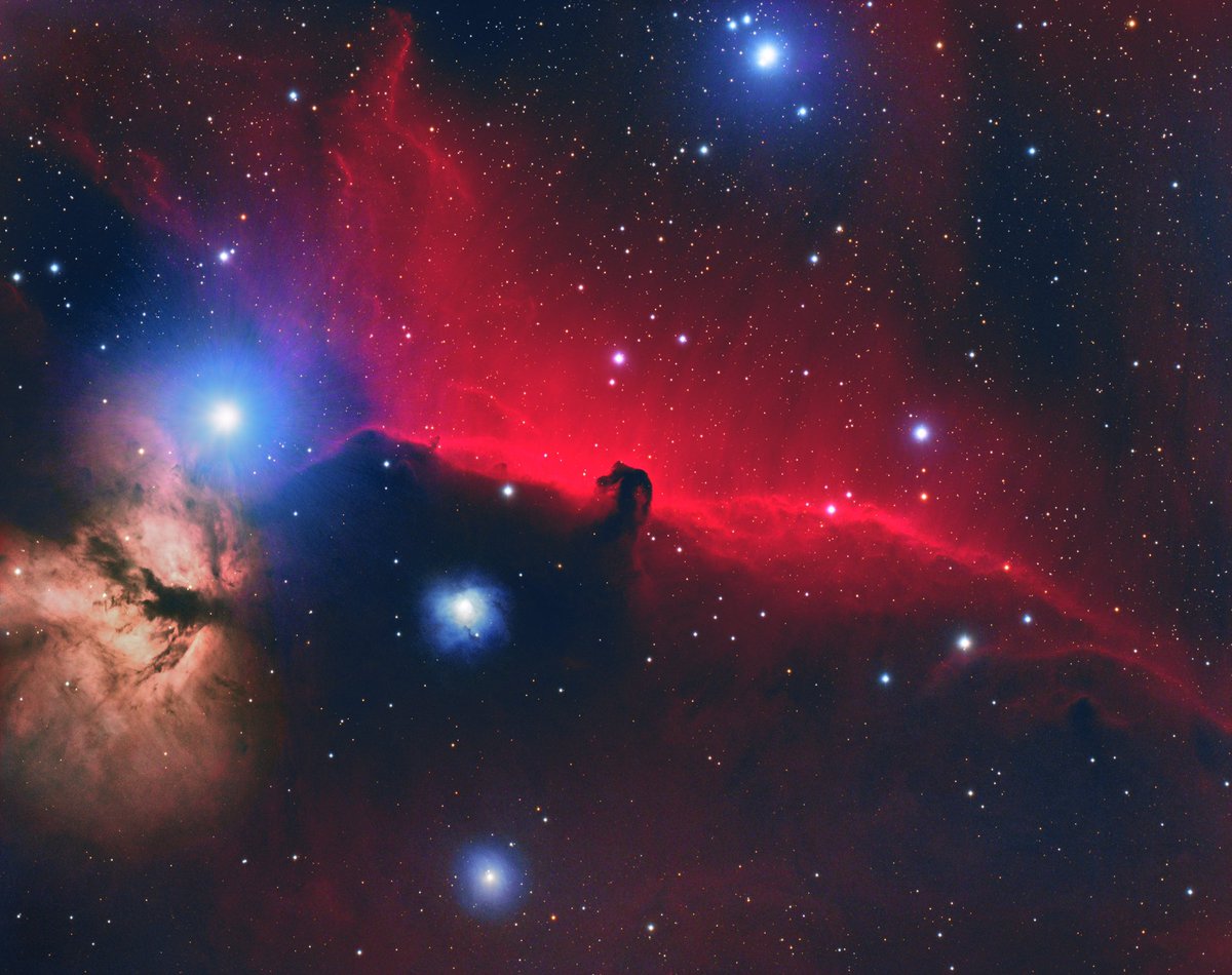The Horsehead and flame nebulae in Orion, HaRGB (18.5 hours)