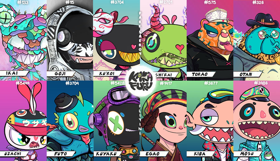 fliyini's tweet photo. Finnaly! 12/12 characters of my first NFT project i get in love @KarafuruNFT. Cant wait to go to jakarta carnival and meet some members of the family, thanks @anaisxjara for let me buy some pieces of this ART! 💙❤️💚🖤💜 https://t.co/M9XGsMPBOC