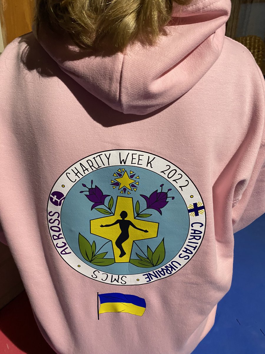 MagdaBrewin's tweet photo. Getting ready for Charity week at our school next week! All so exciting! Raising money for @caritasukraine and @acrosstolourdes ! Erin is already wearing her #charityweek #hoodie @StMarysRCDOW Students and staff are going to have a blast (and a splash on Friday #soaktheteacher ) https://t.co/d5VPsUmrIl