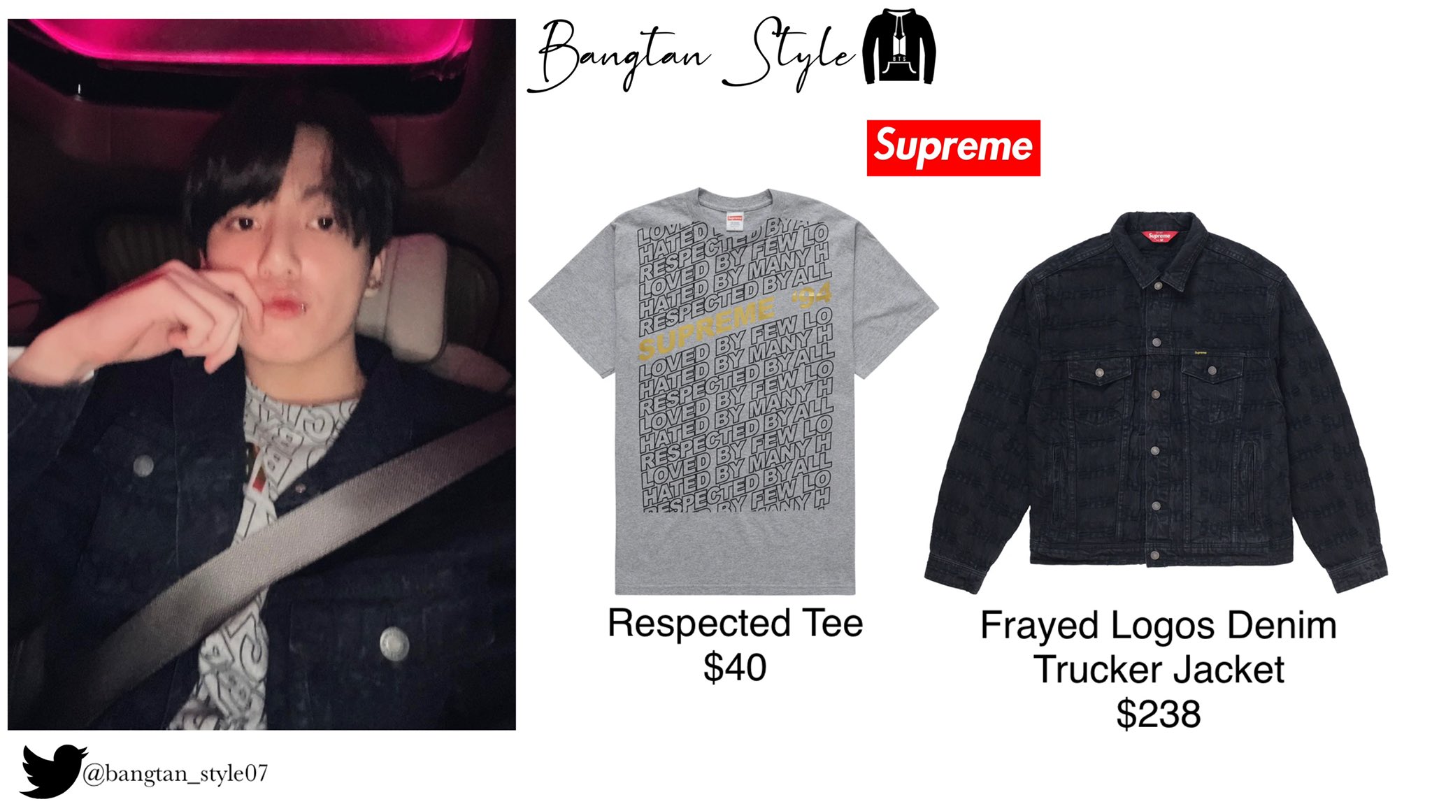 Bangtan Style⁷ (slow) on X: JUNGKOOK Instagram Post 220319 [ Supreme Tee u0026  Jacket ] #JUNGKOOK #BTS @BTS_twt https://t.co/aeLGgZZKIm / X
