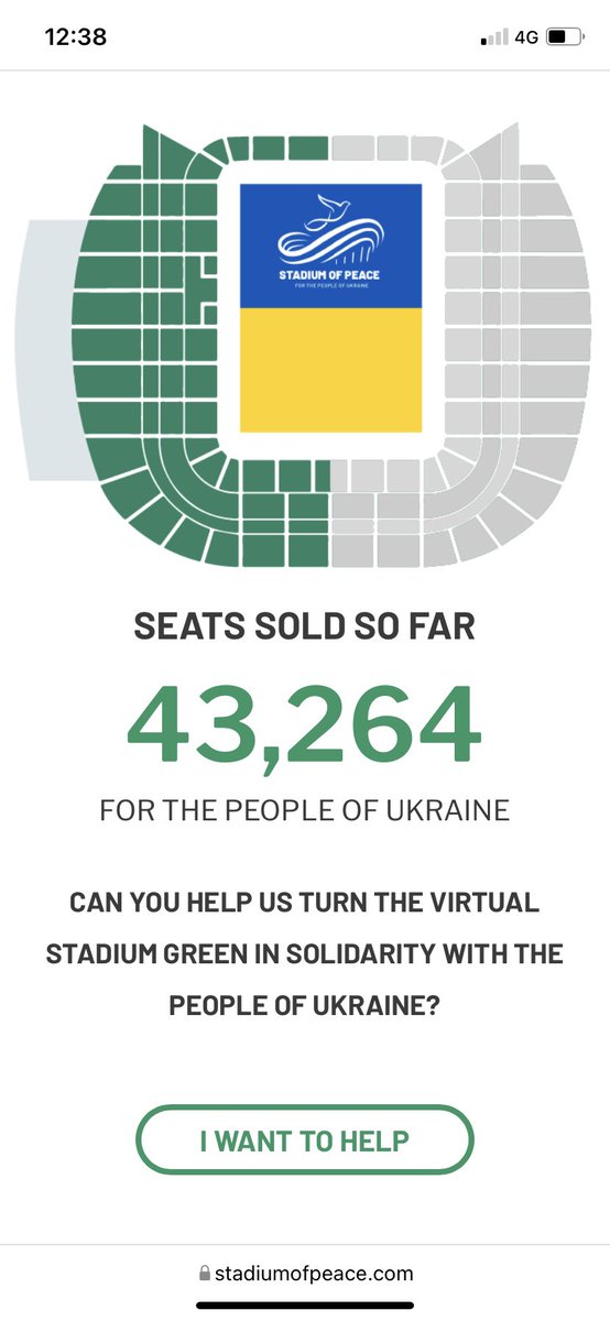 Wow !! We are really moving this morning … please share and make green by kick off 4.45pm ⁦<a href="/stadiumofpeace/">Stadium of Peace - 19th March 2022</a>⁩ 🇺🇦🇺🇦