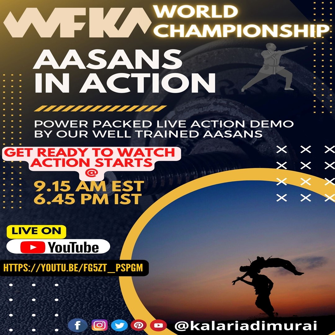 KalariAdimurai's tweet photo. “Do you want to know who we are? Don’t ask. Action will delineate and define us.” Let our Aasan’s performance speak. 💪🏻🔥🔥 Don't Miss it.

#WFKA #KalariAdimurai "World Championship 2021" 🏆

Live at our YouTube channel!

Live Link: https://t.co/lL5RB40dmL https://t.co/xy9TsGu5XY