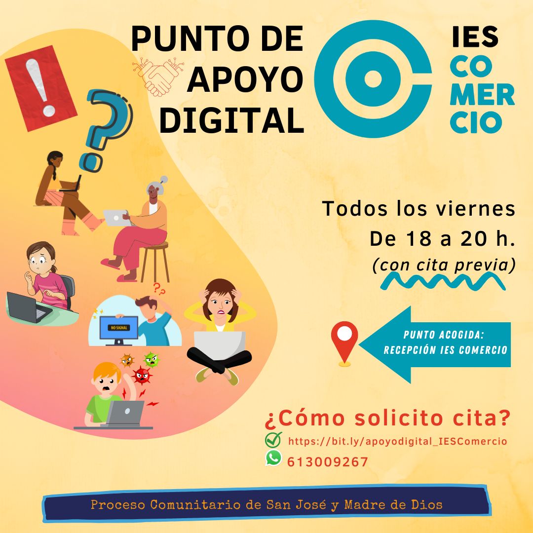 Interesante iniciativa de <a href="/iescomercio/">iescomercio</a>  (Punto de Apoyo #Digital). Destinado a personas mayores o gente con problemas para entender la tecnología. Puedes solicitar tu cita en ...  buff.ly/37ymhkU  #TIC #Tecnologia