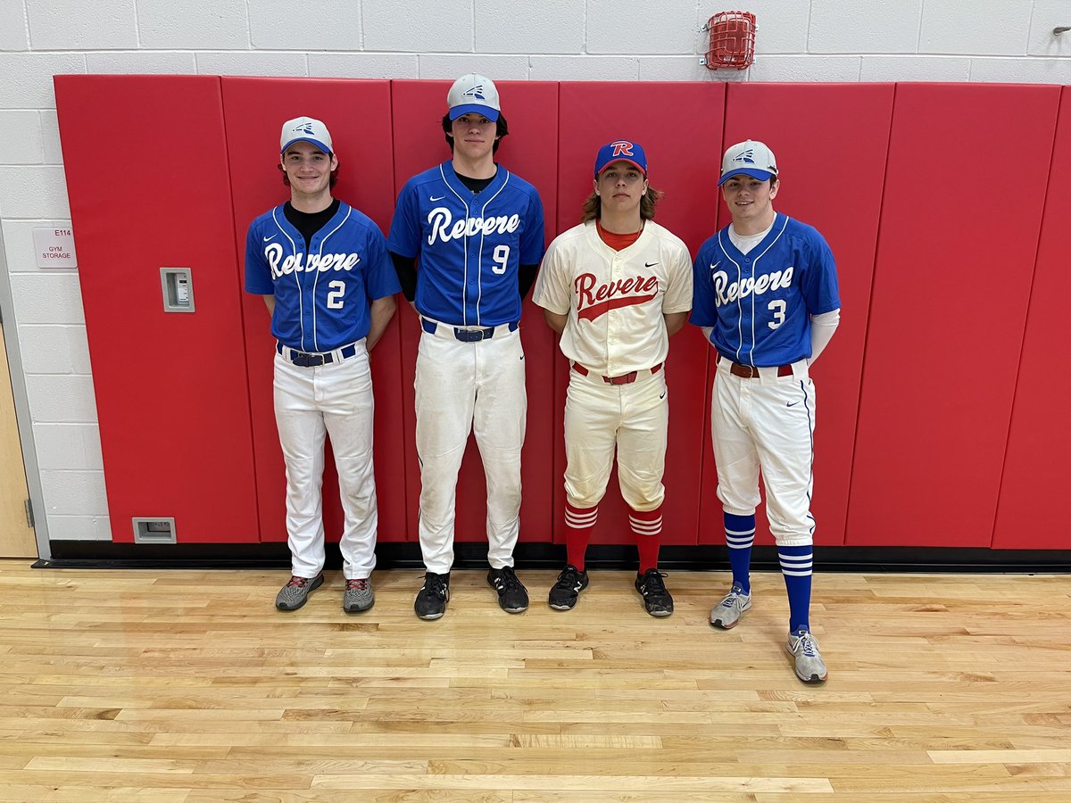 coachwido's tweet photo. Congrats to this year’s captains! Seniors: Aiden Weiland, Nolan Williams, Ryan Shimek and Junior Dillon Carlquist @Revere_Baseball @revereminutemen https://t.co/36msUwaZX6