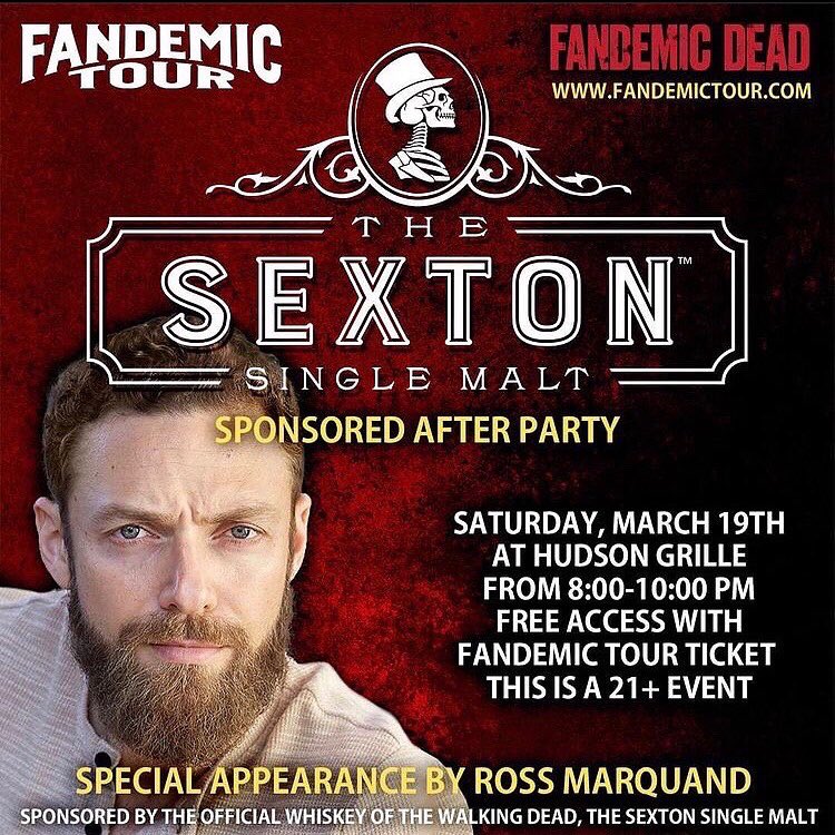 Ross Marquand (@rossmarquand) on Twitter photo Hey everyone! I'm attending the <a href="/FandemicTour/">FandemicTour</a> this weekend and tonight I'll be hosting their Official After-Party! The party is presented by The Sexton Single Malt, the Official Whiskey of The Walking Dead. I'm excited to see you all there! @thesexton #sextonwhiskey Hey everyone! I'm attending the <a href="/FandemicTour/">FandemicTour</a> this weekend and tonight I'll be hosting their Official After-Party! The party is presented by The Sexton Single Malt, the Official Whiskey of The Walking Dead. I'm excited to see you all there! @thesexton #sextonwhiskey