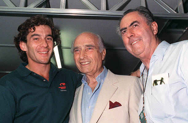 Ayrton Senna, Juan Manuel Fangio e Jack Brabham, Austrália, 1990. Foto: David Callow.