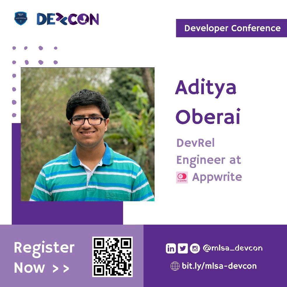 Aditya Oberai (@adityaoberai1) on Twitter photo See you all at <a href="/mlsa_devcon/">MLSA Developer Conference</a> for my #DevRel panel with <a href="/siddharth_hacks/">Siddharth Dayalwal ⏳</a> in 1 hour 🔥
🔗 Register: townscript.com/e/devcon-002313 See you all at <a href="/mlsa_devcon/">MLSA Developer Conference</a> for my #DevRel panel with <a href="/siddharth_hacks/">Siddharth Dayalwal ⏳</a> in 1 hour 🔥
🔗 Register: townscript.com/e/devcon-002313