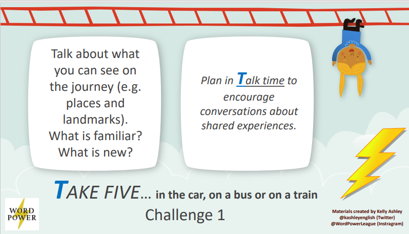 kashleyenglish's tweet photo. The #WordPower #TakeFive challenges offer practical ideas for families to 'take five' minutes to focus on communication at home - time specifically focused on enriching the quality of conversations and interactions between children and adults. #PowerofTalk https://t.co/quKjSG5fP9 https://t.co/cXj0oaQe0G