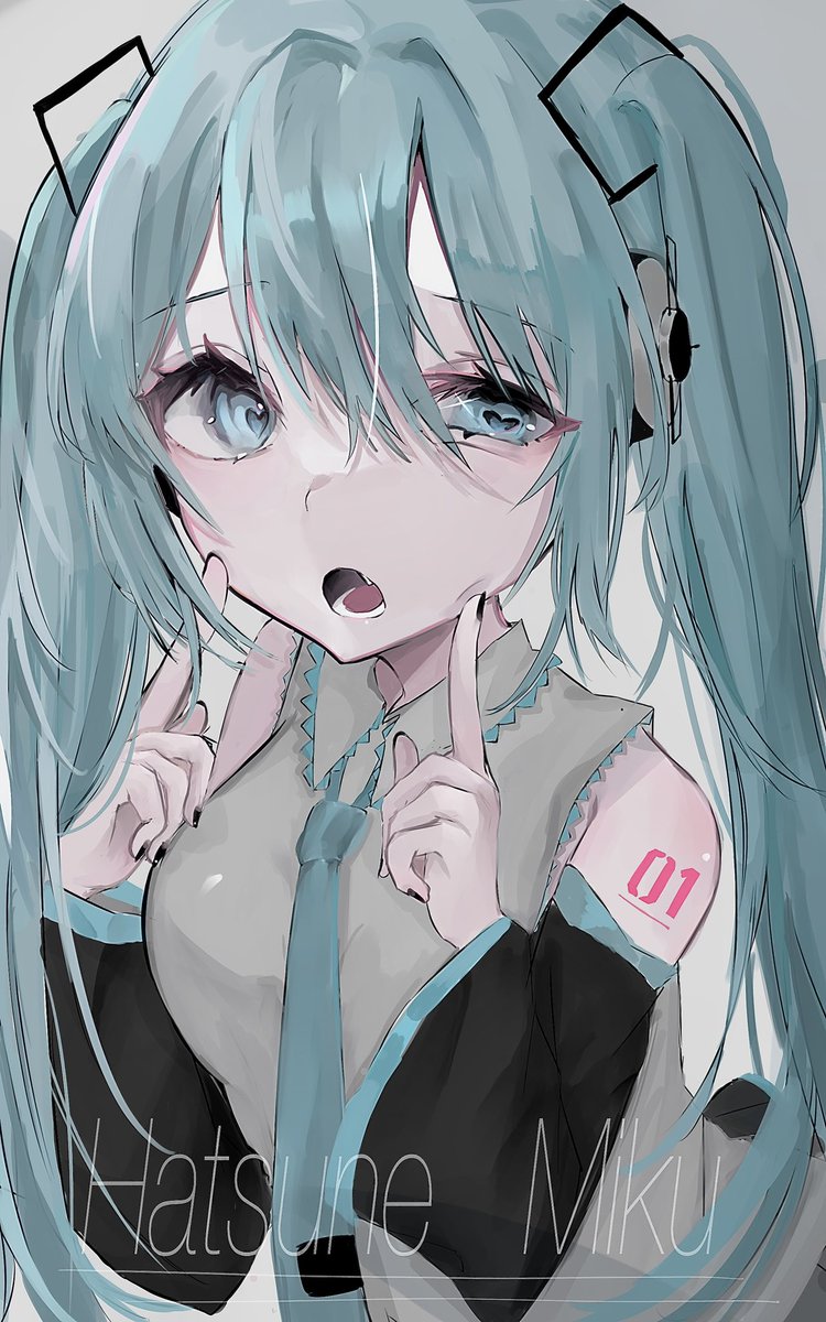 hatsune miku 1girl solo twintails long hair open mouth detached sleeves necktie  illustration images