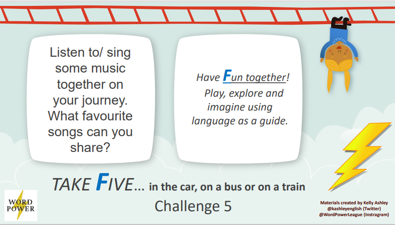 kashleyenglish's tweet photo. The #WordPower #TakeFive challenges offer practical ideas for families to 'take five' minutes to focus on communication at home - time specifically focused on enriching the quality of conversations and interactions between children and adults. #PowerofTalk https://t.co/quKjSFNEXB https://t.co/1vA87VVGKG
