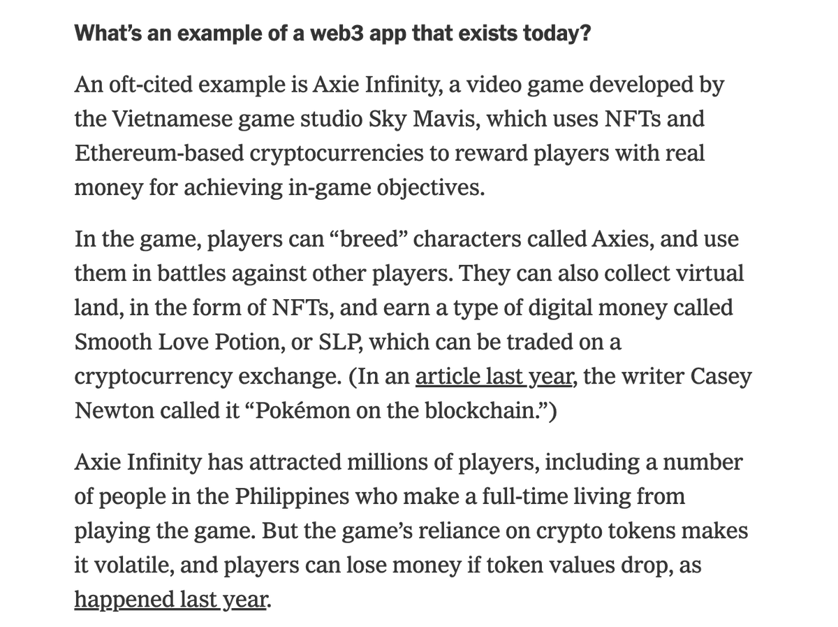 AxieInfinity's tweet photo. Axie in the New York Times 🤝

Axie is an example of a functioning application, that's live and used by millions.

https://t.co/0384DtXTry https://t.co/0KuC8l9Fkt