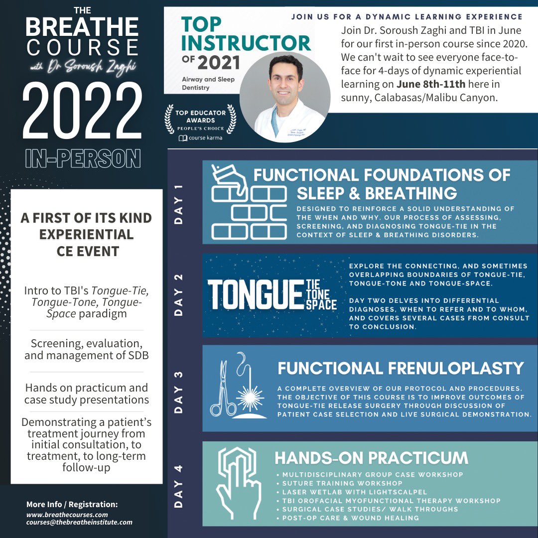 register at Breathecourses.com

#Courses #BreatheCourses #Sleep #Sleepdisorderedbreathing #FunctionalFrenuloplasty #OrofacialMyofunctionalTherapy #Letstalktongueties #Tonguetie #LipTie #Research #ZaghiMD #TeamBreathe #TBI #TheBreatheInstitute #AirwayHealth