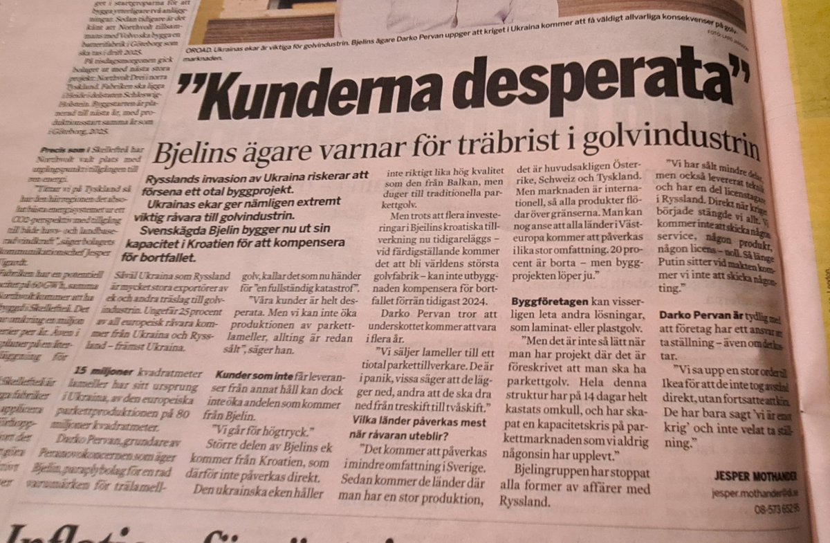 pensionspengar's tweet photo. Har själv köpt mycket ek i Ukraina tidigare. Detta kommer bli riktigt jobbigt för byggen och konsumenter framöver. Dock från byggstart till parkettläggning är det ca 9 månader. #fintwit #urDI https://t.co/o9nujbVkJ8