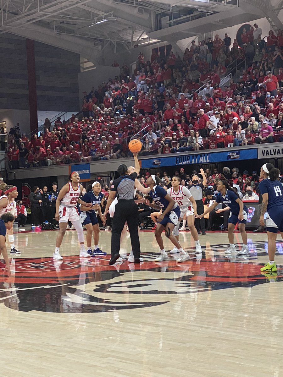JB_Ricks's tweet photo. And the @PackWomensBball’s journey to the Final Four is officially underway. State taking on #16 seed Longwood in their 1st round game here at Reynolds. @Sports_Night @SpecNews1RDU #FinalFourOrBust https://t.co/VuivWYbkRq