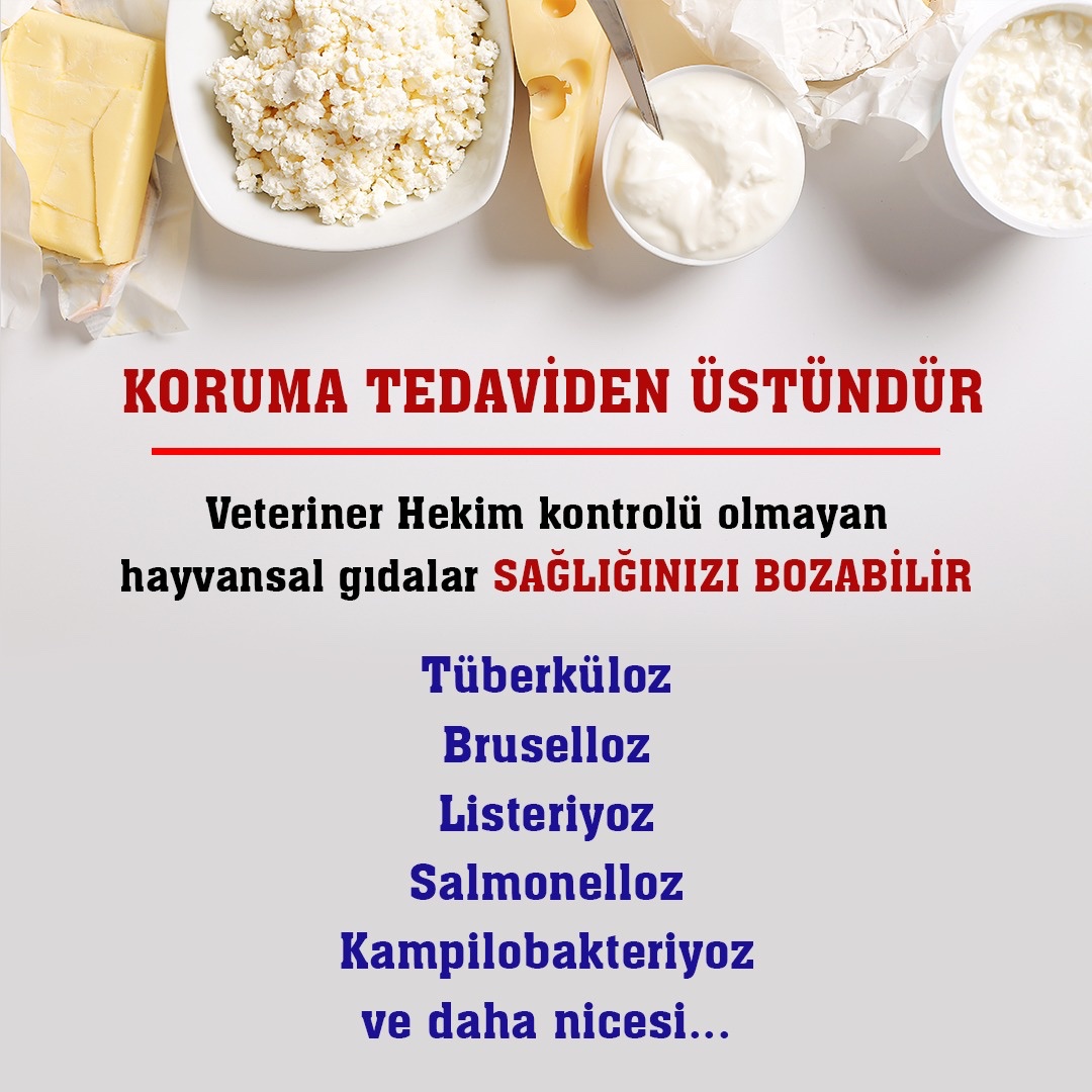 Dünyada her yıl görülen 5 yeni insan hastalığının 3 tanesi hayvan orijinlidir. 
Gıda kaynaklı hastalıkların %90’ından fazlası hayvansal gıdalardan kaynaklanmaktadır.
Veteriner hekimsiz toplum sağlığı olmaz. 
#VeterinerHekimSağlıklıTüketim