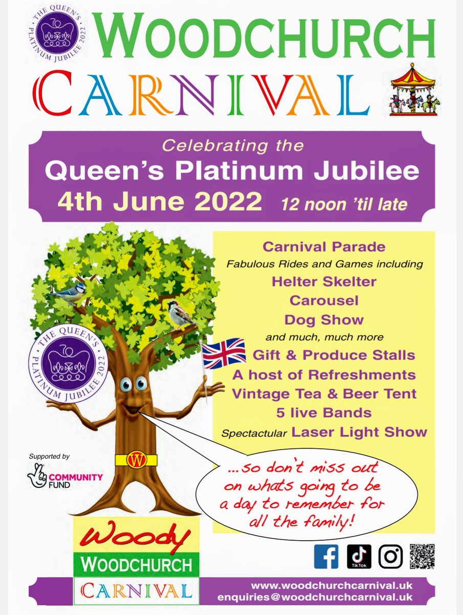 So exciting, the Woodchurch Carnival is nearly here ...4 June!!!
#queensplatinumjubilee #NationalLottery #woodchurch #funinsun