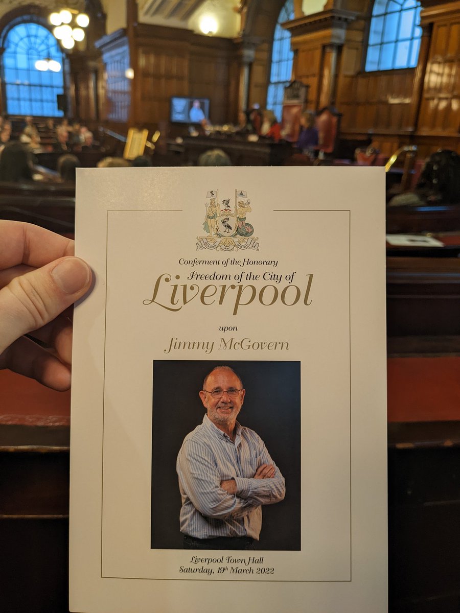 About 'TIME' the city celebrated the legendary screenwriter (and absolute legend), Jimmy McGovern! 

Jimmy is being honoured with Freedom of the City of Liverpool at <a href="/TownHallLpool/">Liverpool Town Hall</a> for an incredible 40+ year contribution to the city's film &amp; TV sector 👏

#FilmLiverpool 🎥