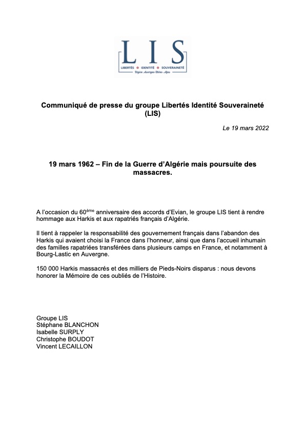 S_Blanchon's tweet photo. Commémoration des accords d’Évian à #Fitilieu et aux #Abrets .
#19Mars1962 : fin de la Guerre d’Algérie mais poursuite des massacres.
Hommage aux Harkis et aux rapatriés français d’Algérie https://t.co/UNKOUnH7n4