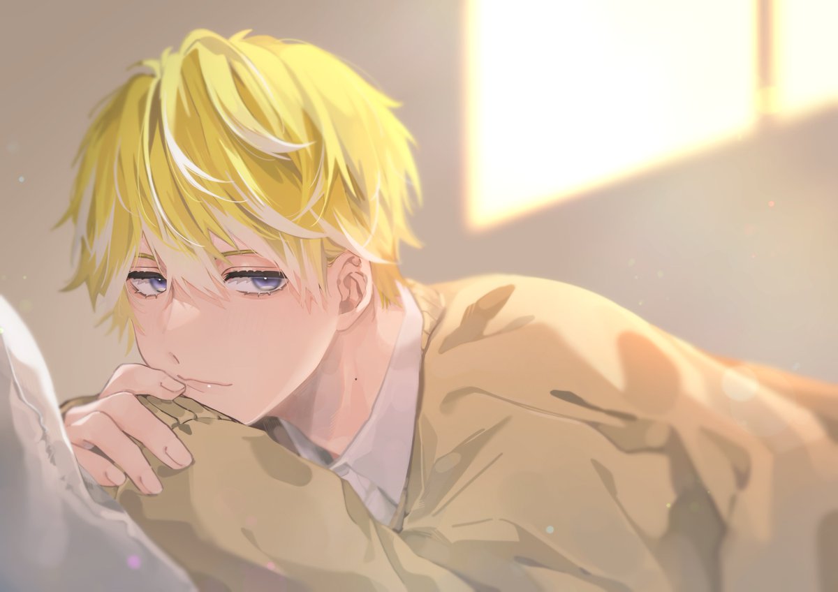 1boy blonde hair male focus mole solo blue eyes looking at viewer  illustration images