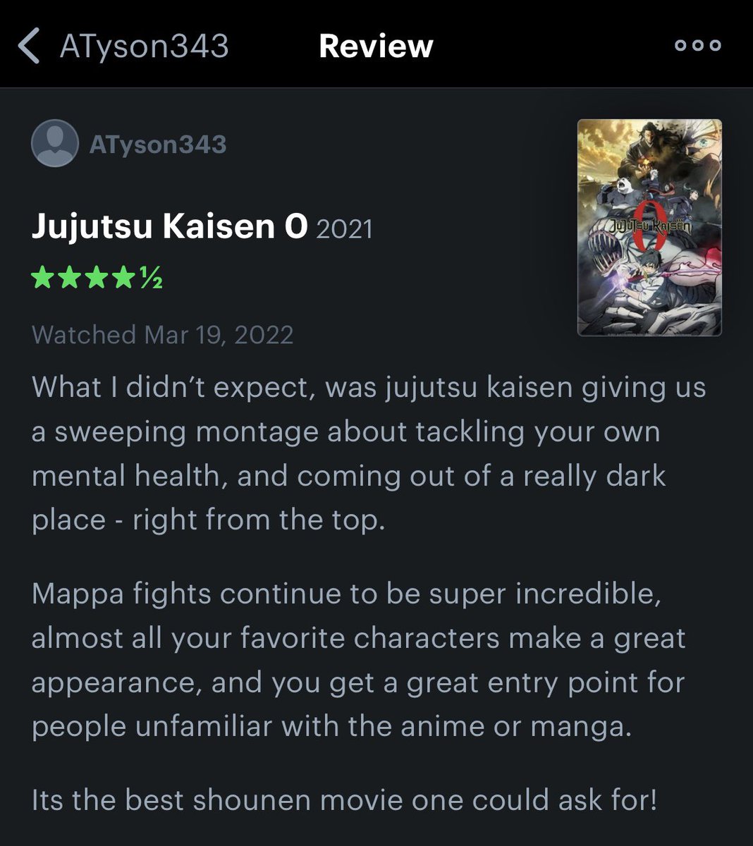 Anybody else got there letterbox review for Jujutsu Kaisen up??? 👀👀
#letterboxd #JujutsuKaisen0