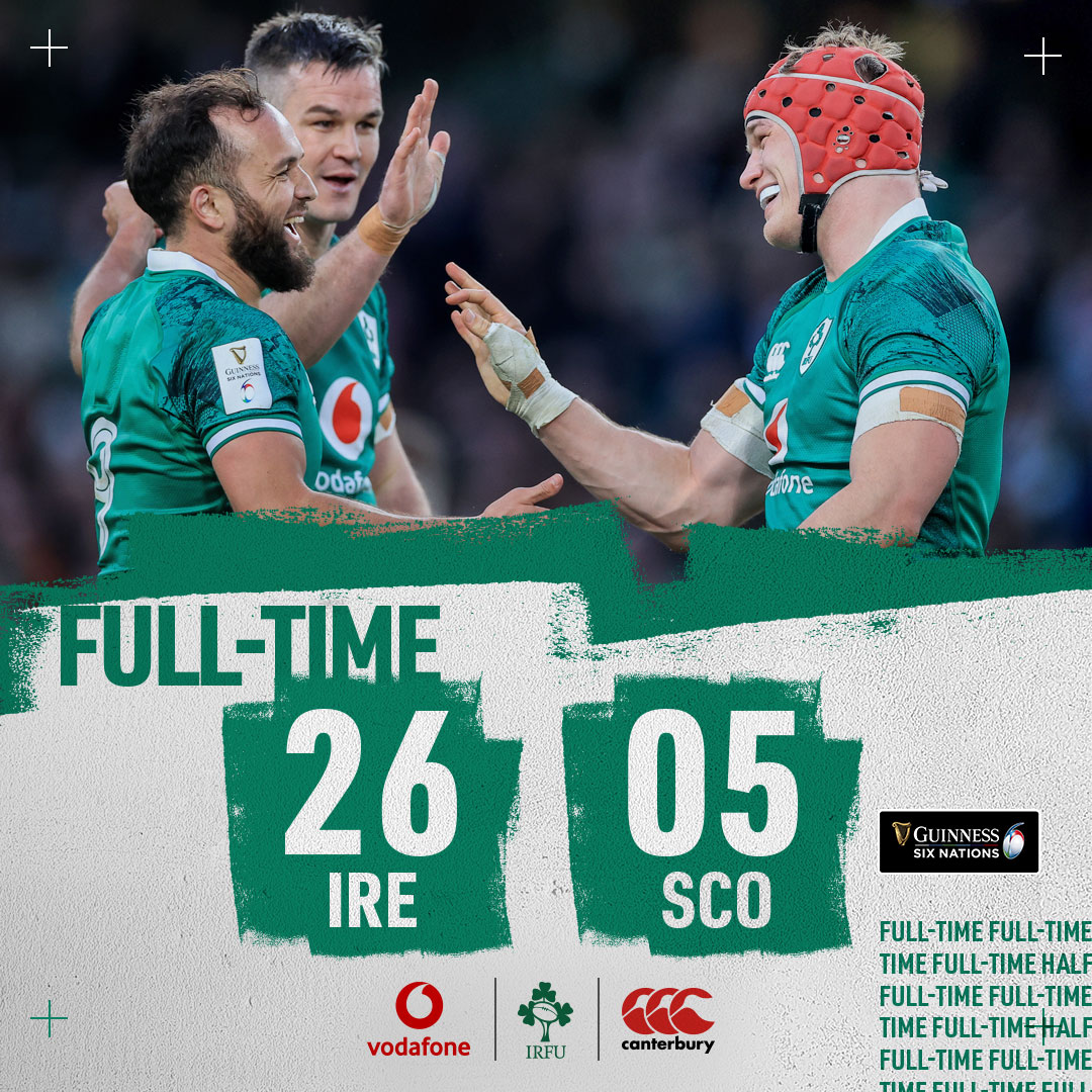 FULL TIME: 👑👑👑
Triple crown is secured!
Now all 👀 on Paris...

#TeamOfUs | #IREvSCO