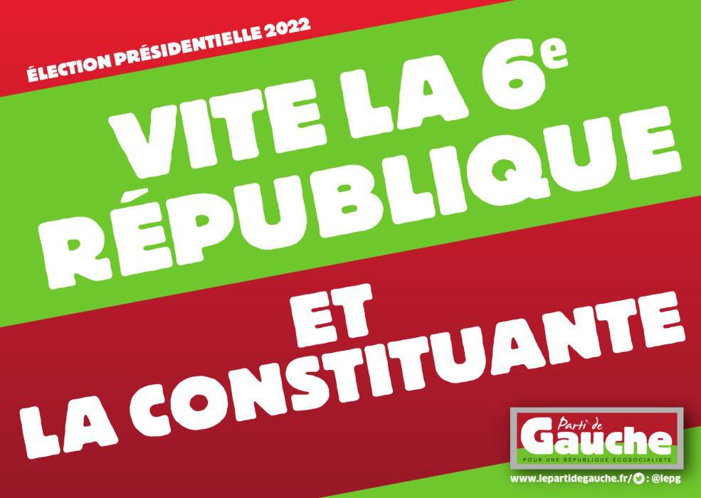 LePG's tweet photo. 🟢 Pour le pouvoir au peuple, changeons la règle du Jeu !
Changeons de #République par l'Assemblée #Constituante.
Le Parti de Gauche sera pleinement engagé demain dans la #MarchePourLa6eRepublique. #UnAutreMondeEstPossible #PrintempsDuPeuple #Melenchon2022 https://t.co/jgYZiF3uY2