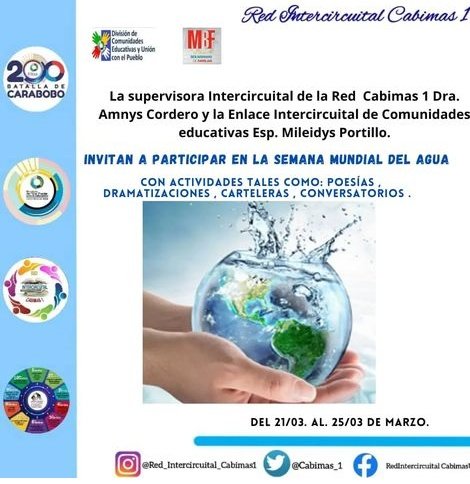 La Supervisora Intercircuital de la Red Cabimas 1 Dra Amnys Cordero y Enlace Intercircuital CEUP Esp. Mileidys Portillo, conjuntamente con el Equipo de Gestión Invitar a #Participar en la Semana Mundial del Agua mediante actividades Pedagógicas, Recreativas