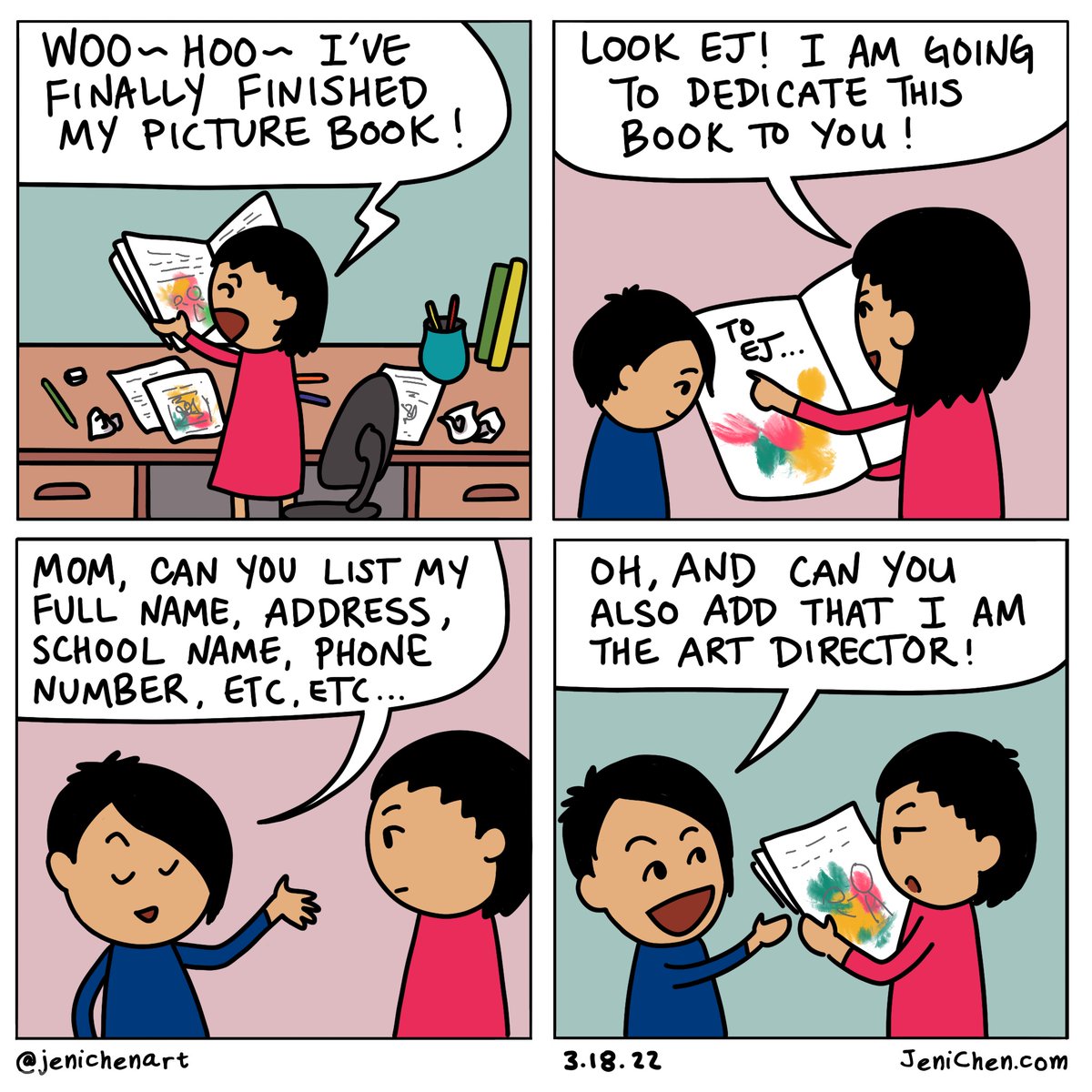 jenichenart's tweet photo. My #pb Emet's Box is dedicated to my son. He inspired and helped me remember what it means to feel alive. Check out my blog post about why I wrote Emet's Box. https://t.co/2DVeGCz5ZN
#emetsbox #picturebook #comicseries #ejrascal #artinspirations #artinspiration #feelalive https://t.co/Oori2EuwHC
