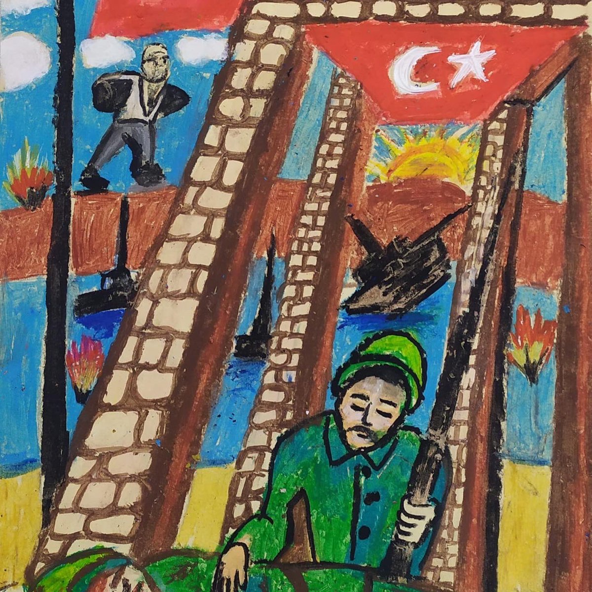 IrmakSehit's tweet photo. Kütahya Belediyesinin düzenlemiş olduğu “Bir Hilal Uğruna” konulu resim yarışmasında okulumuz öğrencisi Melike Nesibe YERLİ ilkokul kategorisinde birinci olmuştur. 
@KutahyaValiligi @kutahyamem @kutahyabel @alicelik_64 
#18Mart #çanakkalezaferi 
https://t.co/pMAeUhzebt https://t.co/RWPIw1xSIk