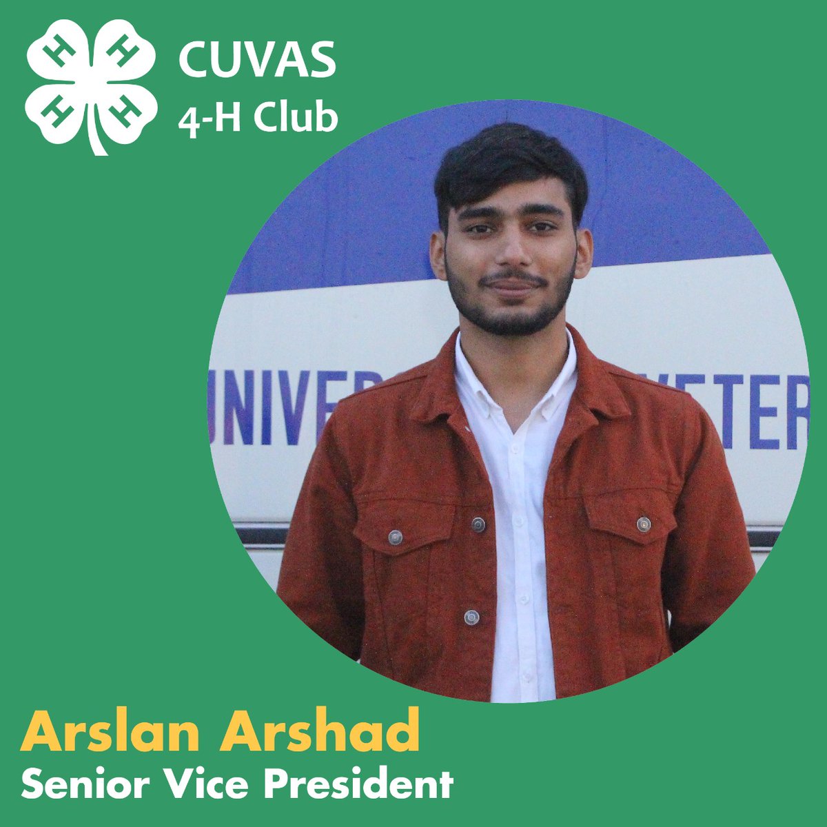 CUVAS4HClub's tweet photo. Welcome and Congratulations to 𝐀𝐫𝐬𝐥𝐚𝐧 𝐀𝐫𝐬𝐡𝐚𝐝 for being selected as our 𝐒𝐞𝐧𝐢𝐨𝐫 𝐕𝐢𝐜𝐞 𝐏𝐫𝐞𝐬𝐢𝐝𝐞𝐧𝐭 for CUVAS 4-H Cub. You are great addition to our team and we know you'll accomplish amazing things here.

#CUVAS4HClub #CUVAS #4H https://t.co/A4wWBFa7hJ