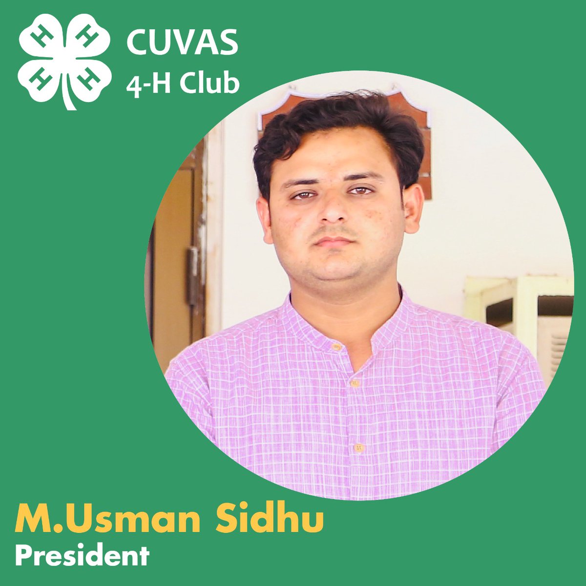 CUVAS4HClub's tweet photo. Welcome and Congratulations to 𝐌𝐮𝐡𝐚𝐦𝐦𝐚𝐝 𝐔𝐬𝐦𝐚𝐧 𝐒𝐢𝐝𝐡𝐮 for being selected as our 𝐏𝐫𝐞𝐬𝐢𝐝𝐞𝐧𝐭 for CUVAS 4-H Club. You are great addition to our team and we know you'll accomplish amazing things here.

#CUVAS4HClub #CUVAS #4H https://t.co/ijp46T7GNe