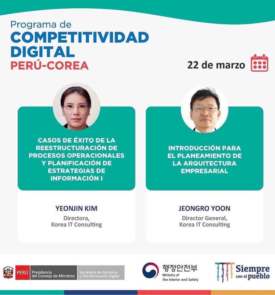 PeruPaisDigital's tweet photo. ¡Únete y fortalece tus capacidades digitales! 💪🇵🇪

Conoce a los ponentes que participarán en nuestro “Programa de #CompetitividadDigital Perú-Corea”, que se realizará del 21 al 24 de marzo.

📝 👉 https://t.co/FoiX0nLrYq

¡Te esperamos! 😊

#PorUnPerúDigital #TalentoDigital https://t.co/tPg0IWlEXz
