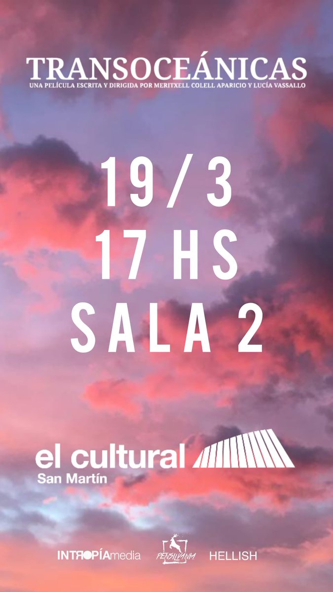 #marzo2022 en <a href="/elculturalsm/">elculturalsanmartín</a> 
🎈Este finde! 

Venta de tickets online: tuentrada.com
elculturalsanmartin.ar/cine
<a href="/LuciaVassallo/">Lucía Vassallo</a> <a href="/MeritxellColell/">Meritxell Colell</a> 
<a href="/serranatorres/">Serrana Torres</a> <a href="/IntropiaMedia/">Intropía Media</a> #ElCultural #PensamosCultura #CarteleraTransFeminista