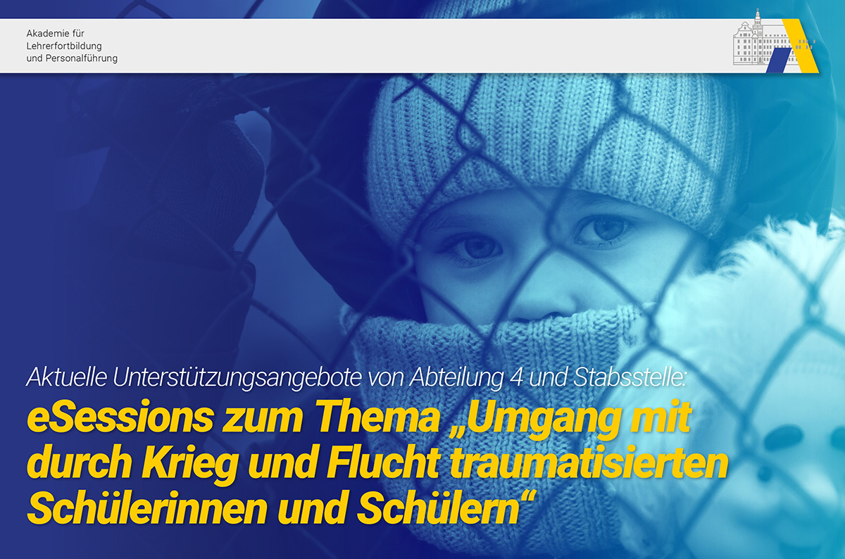 Stabsstelle_ALP's tweet photo. 🇺🇦 Wie Lehrkräfte traumatisierte Kinder u. Jugendliche aus der #Ukraine pädagogisch unterstützen können, nehmen diese vier #eSessions in den Blick – eig. Angebote für best. Schularten u. Altersgruppen.
Alle Infos:👉https://t.co/cv5o4HAJOu #twlz #BayernEdu #PrimarEdu @KM_Bayern https://t.co/E4Iu0EjQuR