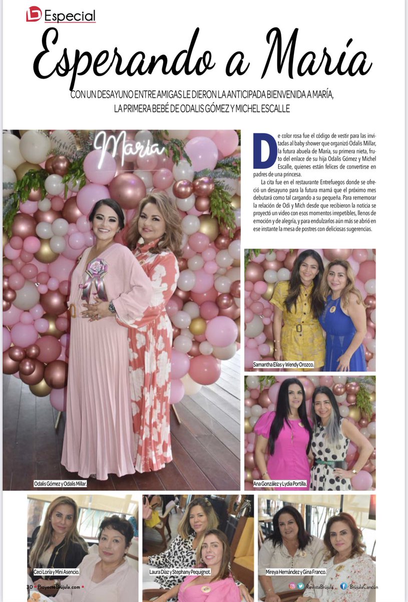ProyectoBrujula's tweet photo. #Bitacora

Esperando a María. De color rosa fue el código de vestir para las invitadas al baby shower que organizó Odalis Millar, la futura abuela de María, su primera nieta, fruto del enlace de su hija Odalis Gómez y Michel Escalle

👉 Página 30-32 https://t.co/feTnuGI5WO https://t.co/Zr3lKihEd1