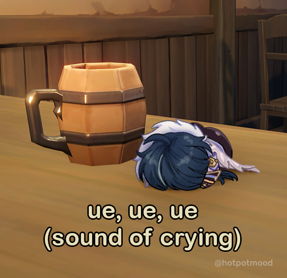 hotpotmood's tweet photo. Give the poor man his drink, Diluc😔 #Kaeya #GenshinImpact https://t.co/ZsFdv15txK